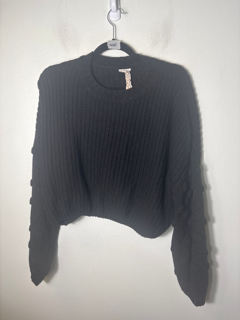 En Creme Black Long Sleeve Cropped Knit Sweater Sz L